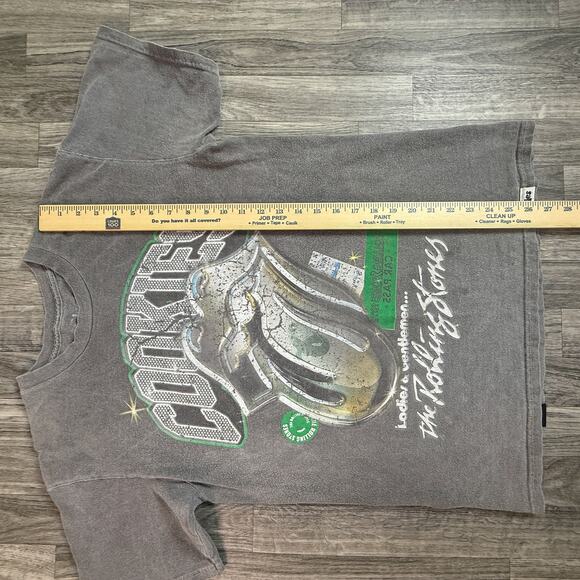 Cookies x Rolling Stones Tongue Logo Tee Gray Vintage Wash Medium Band Shirt - Picture 7 of 8
